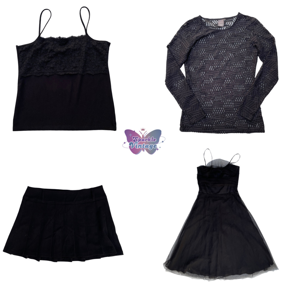 A black lace-trimmed camisole with thin spaghetti ..