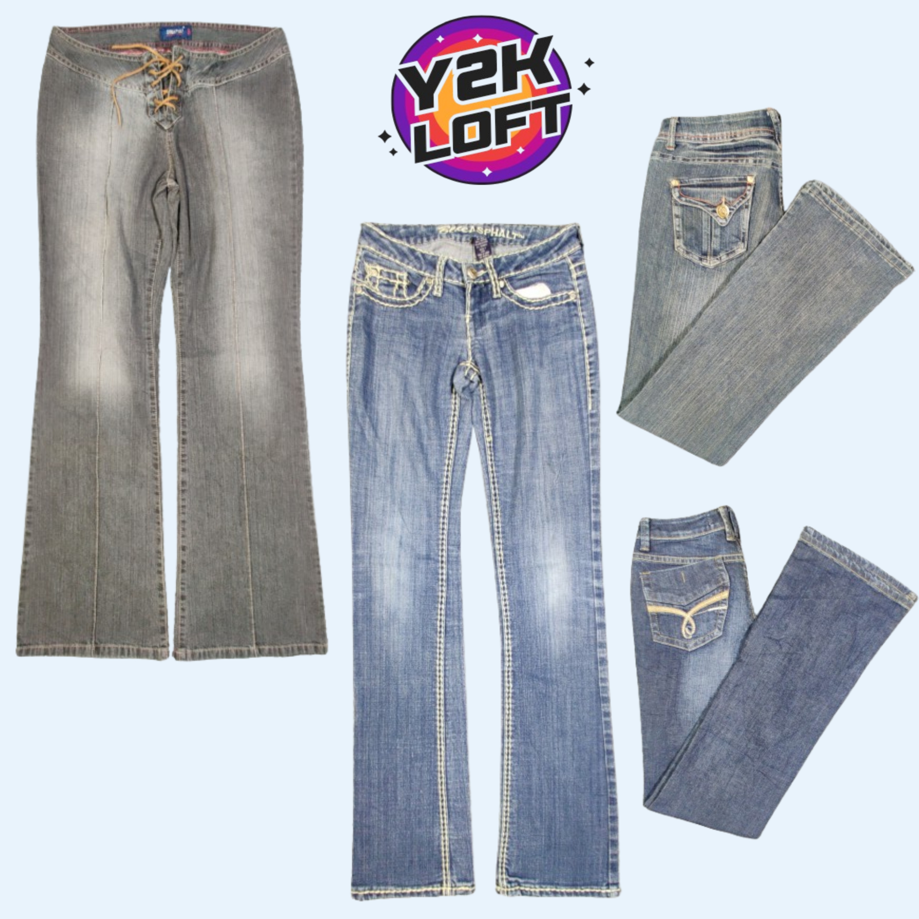 Y2K Unique Flared Denim Jeans (FB-022)
