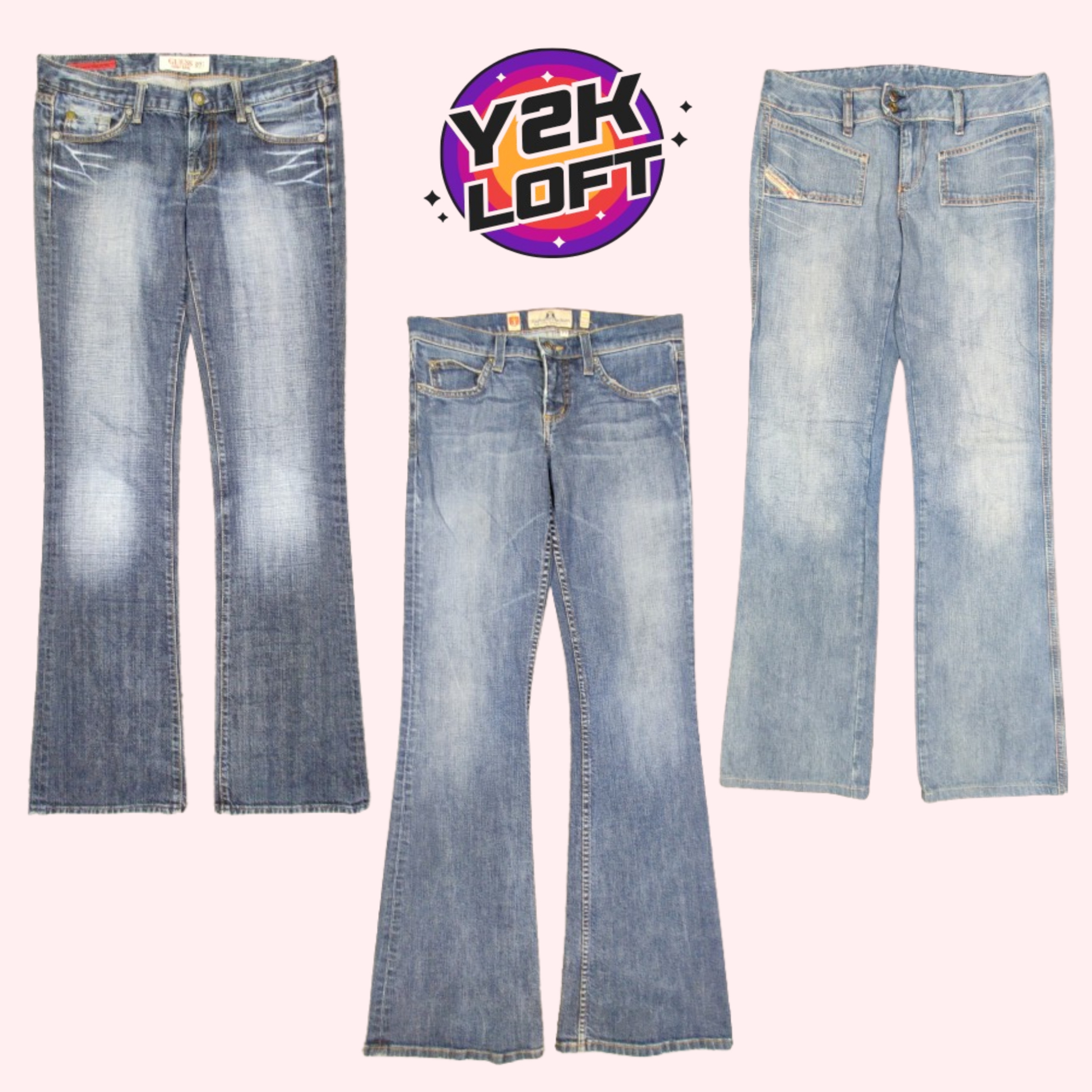 Y2K Branded Flared Denim Jeans (FB-024)