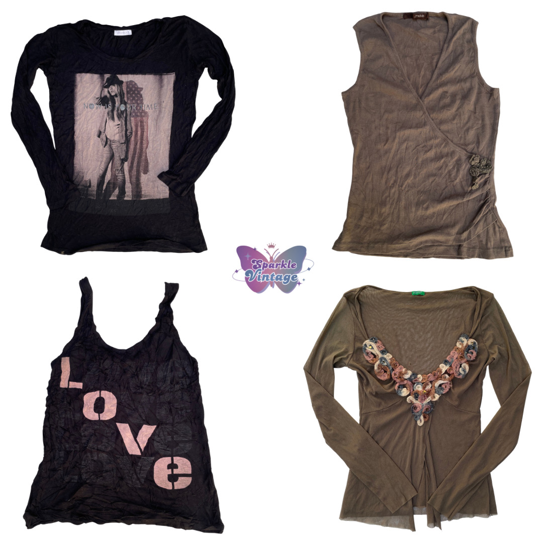 Grunge Fairycore Brown & Black Top Collection (SV-..