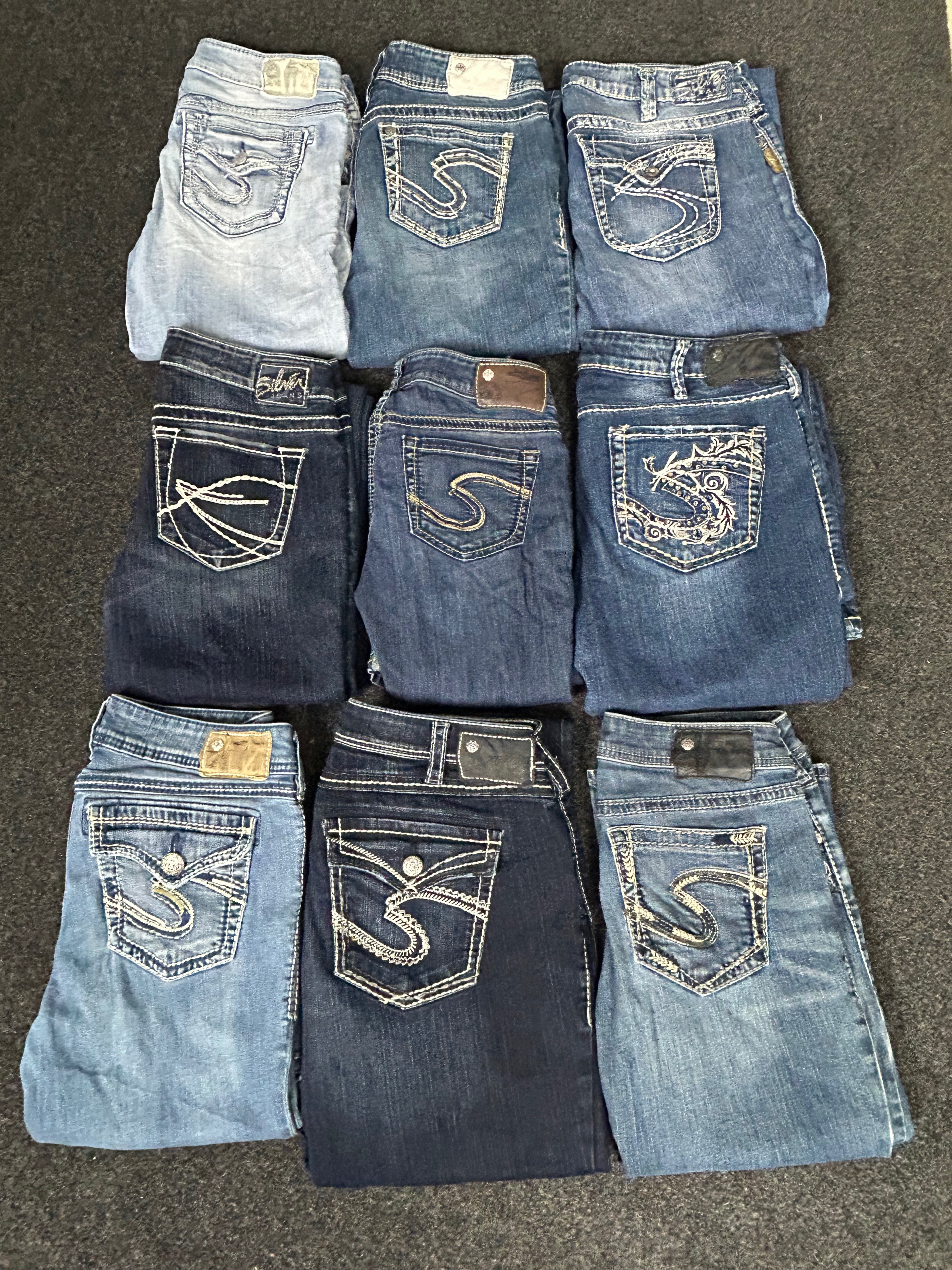 Y2K Embroidered Pocket Silver Jeans - [TS-0388]