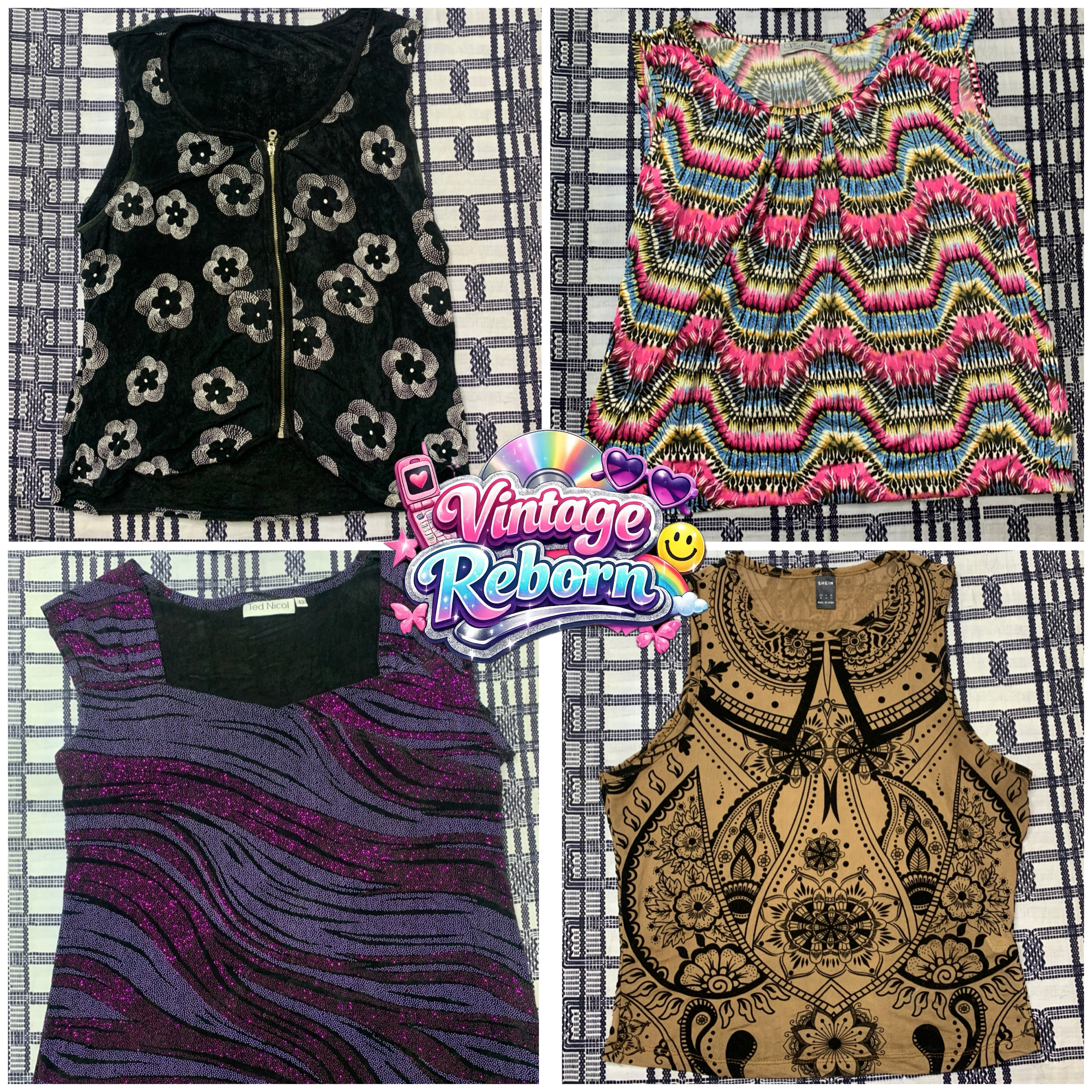 Y2K Vintage Tank Top & Printed Top Mix – Branded S..