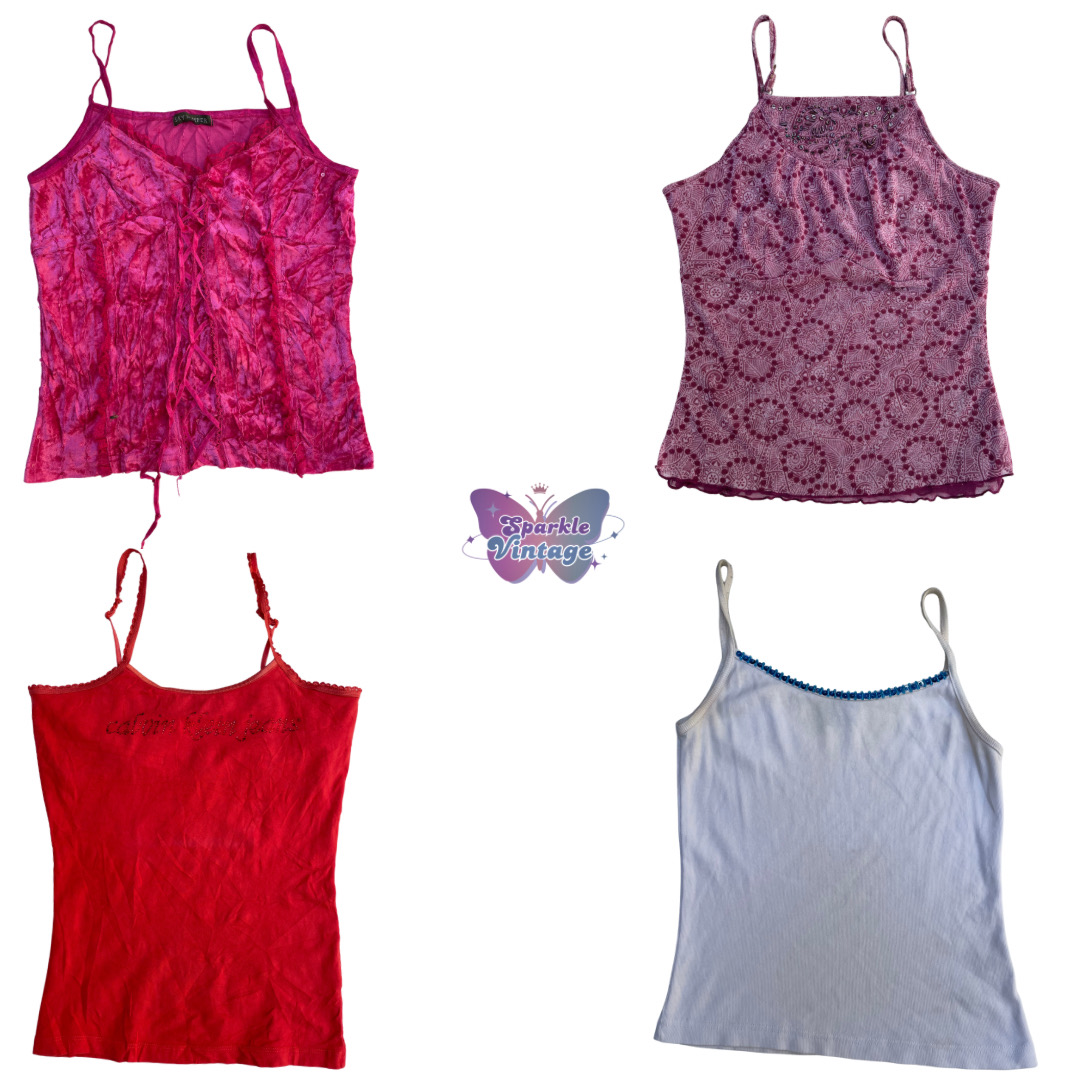 Y2K Pink Tie-Dye Cami | 90s Lace Detail ..