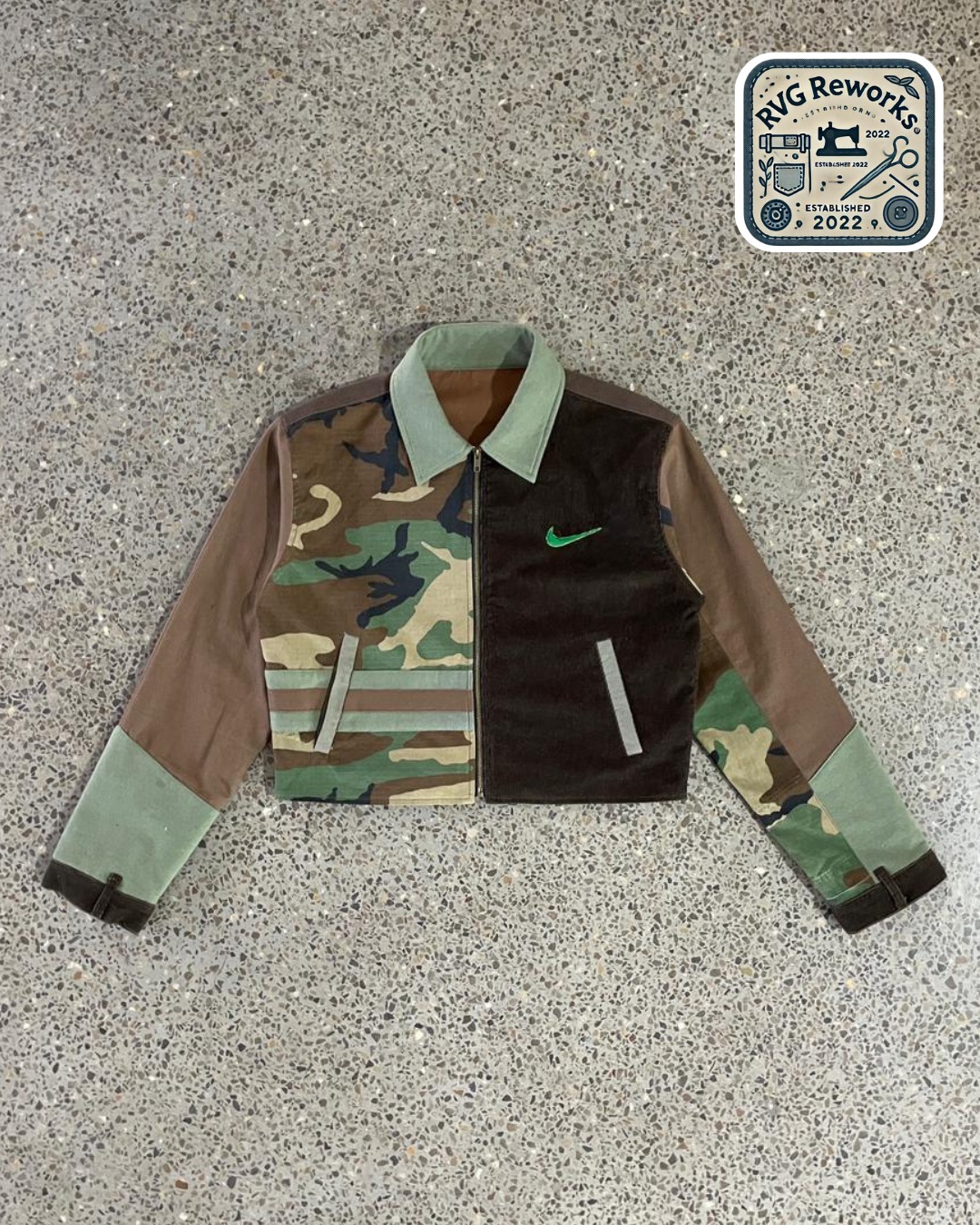 Upcycled Camo Contrast Cropped Jacket