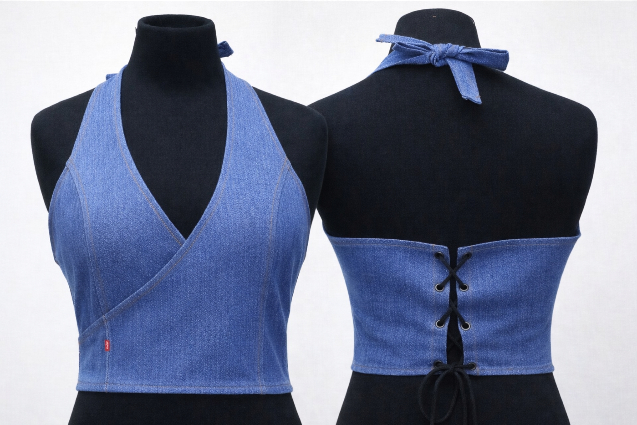 CR1407 Upcycled Halter Corset Top