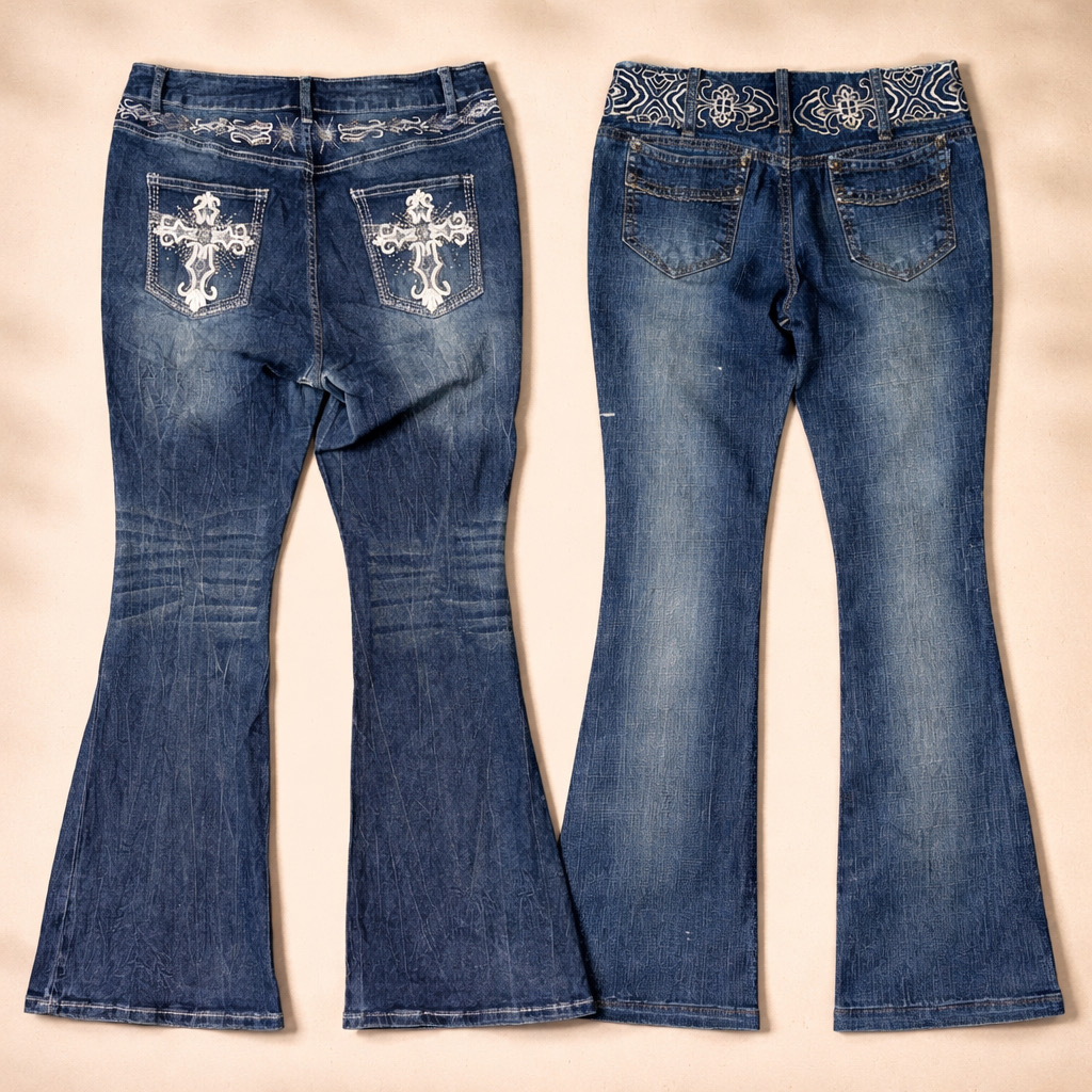 Y2K Flared Women Embellished Embroidered Jeans