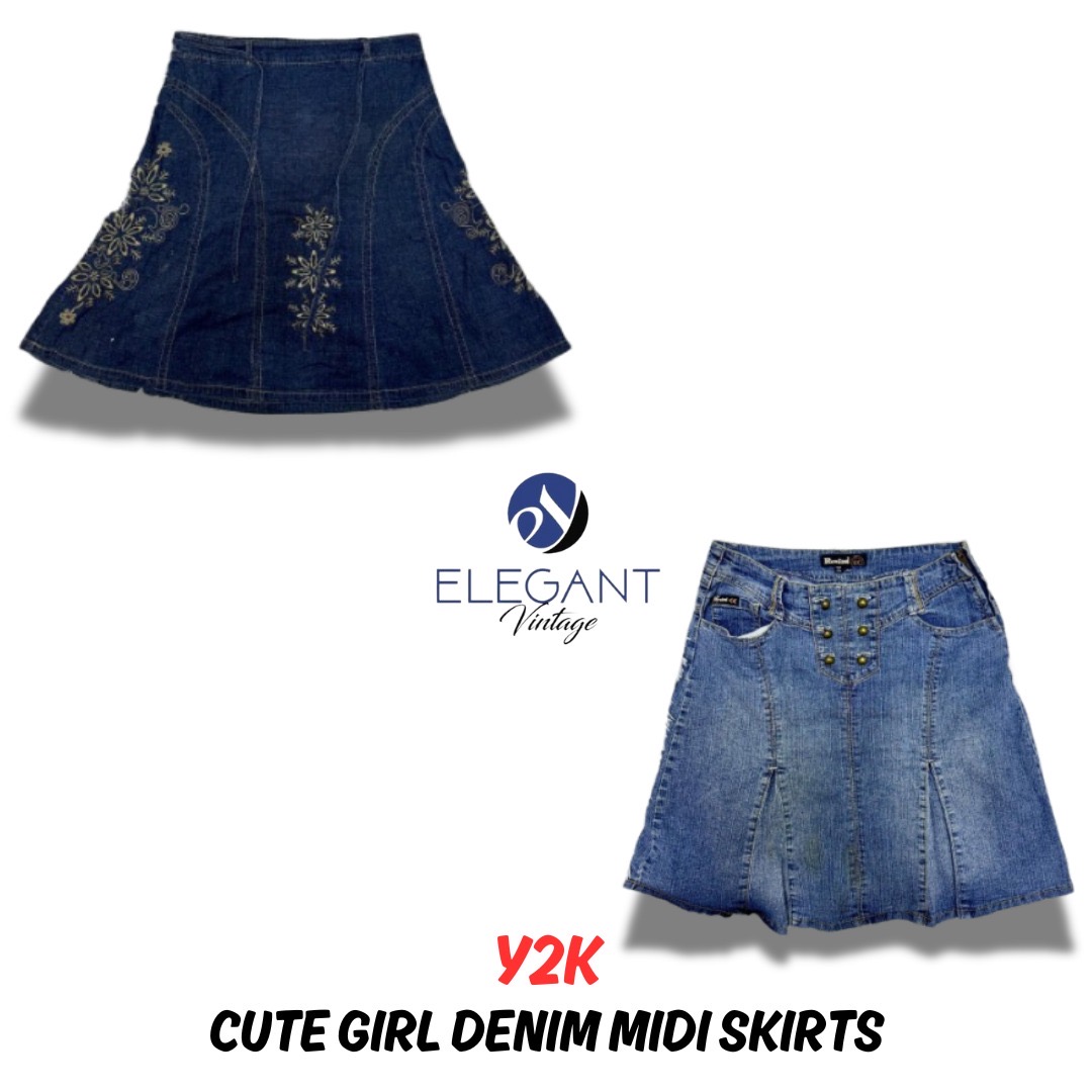 Y2K Cute Girl Denim Midi Skirts - EV0225