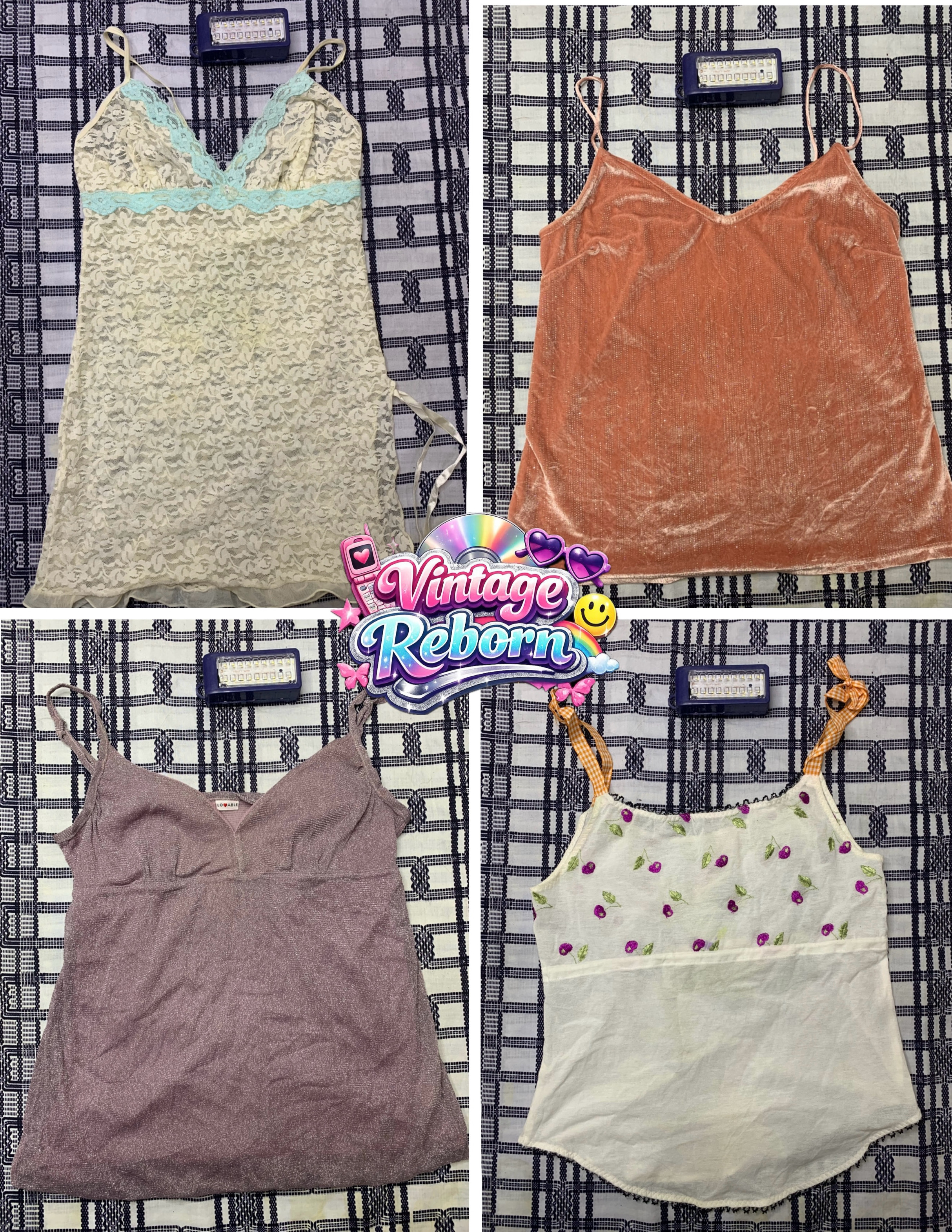 Y2K Vintage Lace & Velvet Cami Top Lot | VR-249
