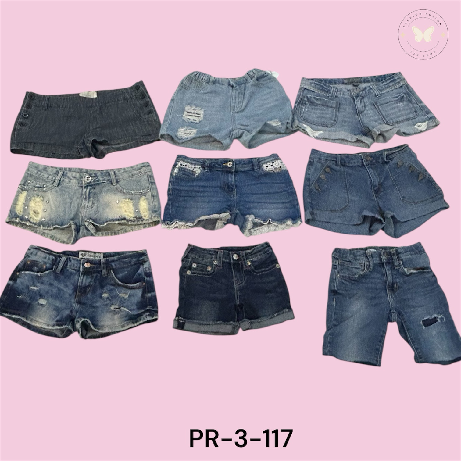 Frayed Hem High-Waist Denim Mini Shorts (PR-3-117)