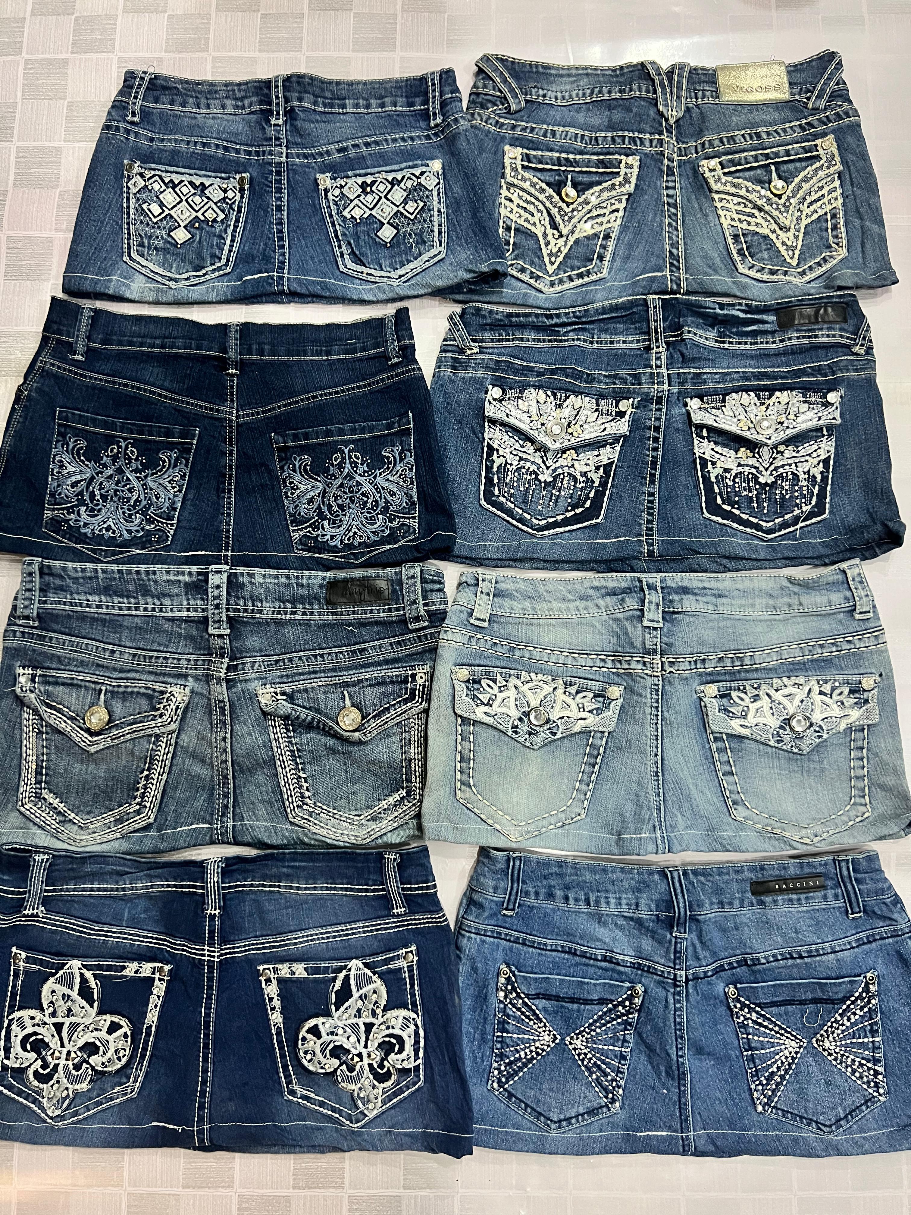 #461 Upcycled Ladies Embellished Micro Mini Skirts