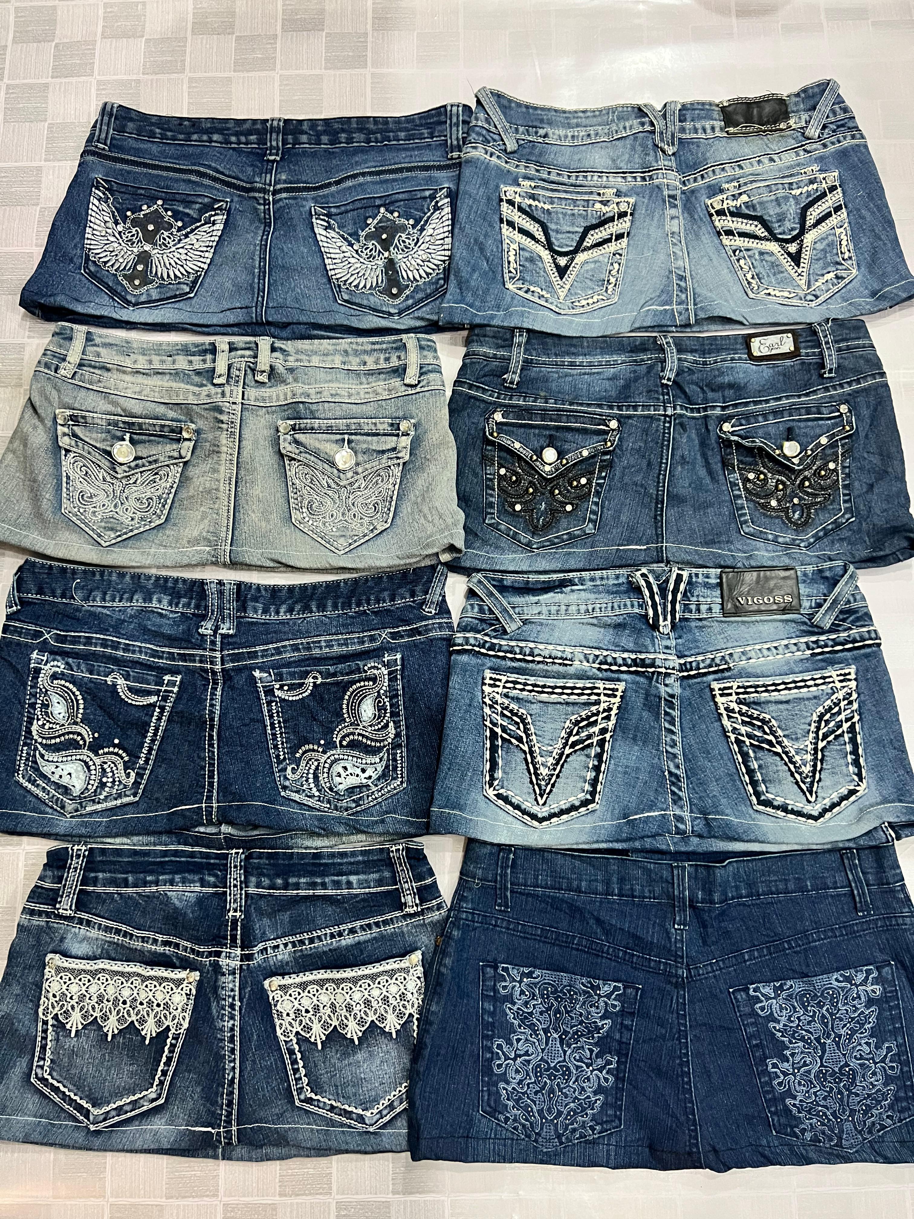 #462 Upcycled Ladies Embellished Micro Mini Skirts