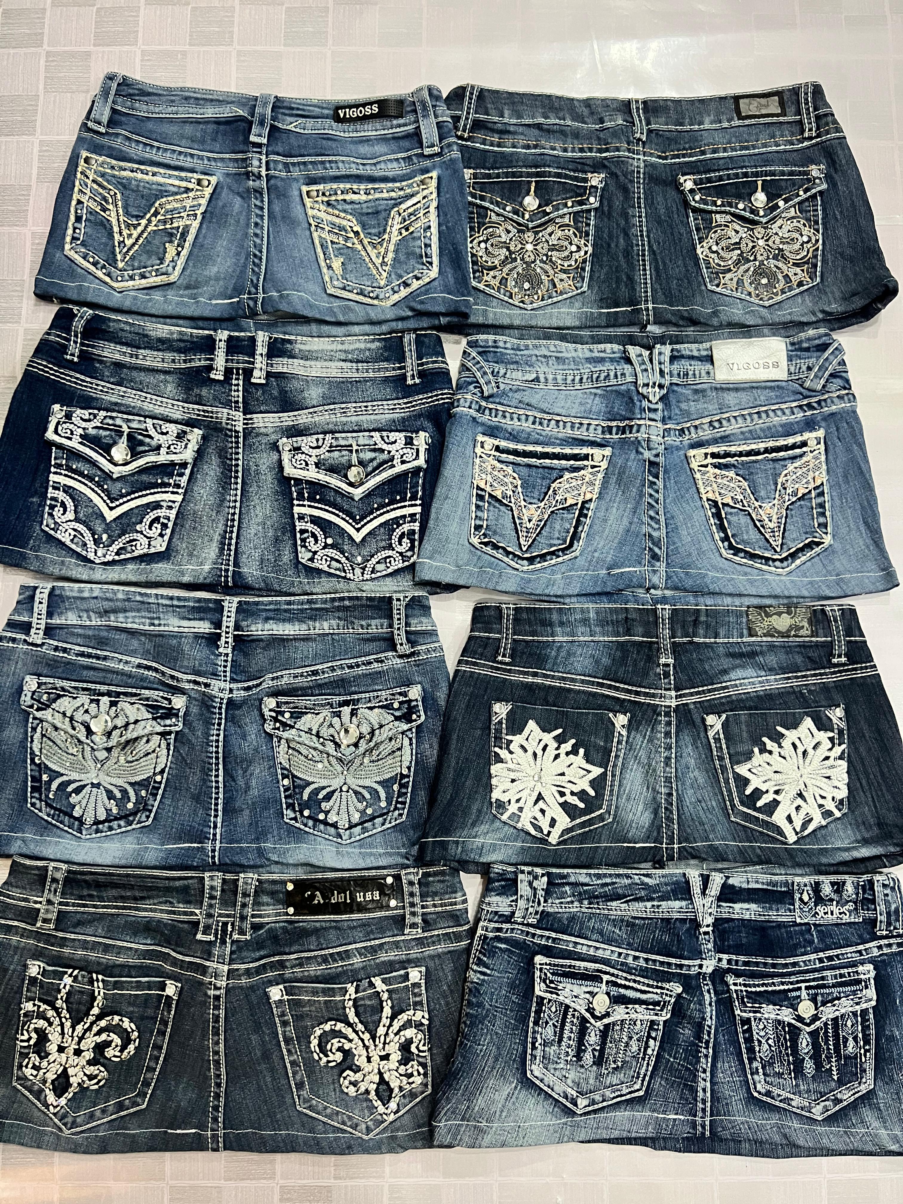 R463 Upcycled Ladies Embellished Micro Mini Skirts