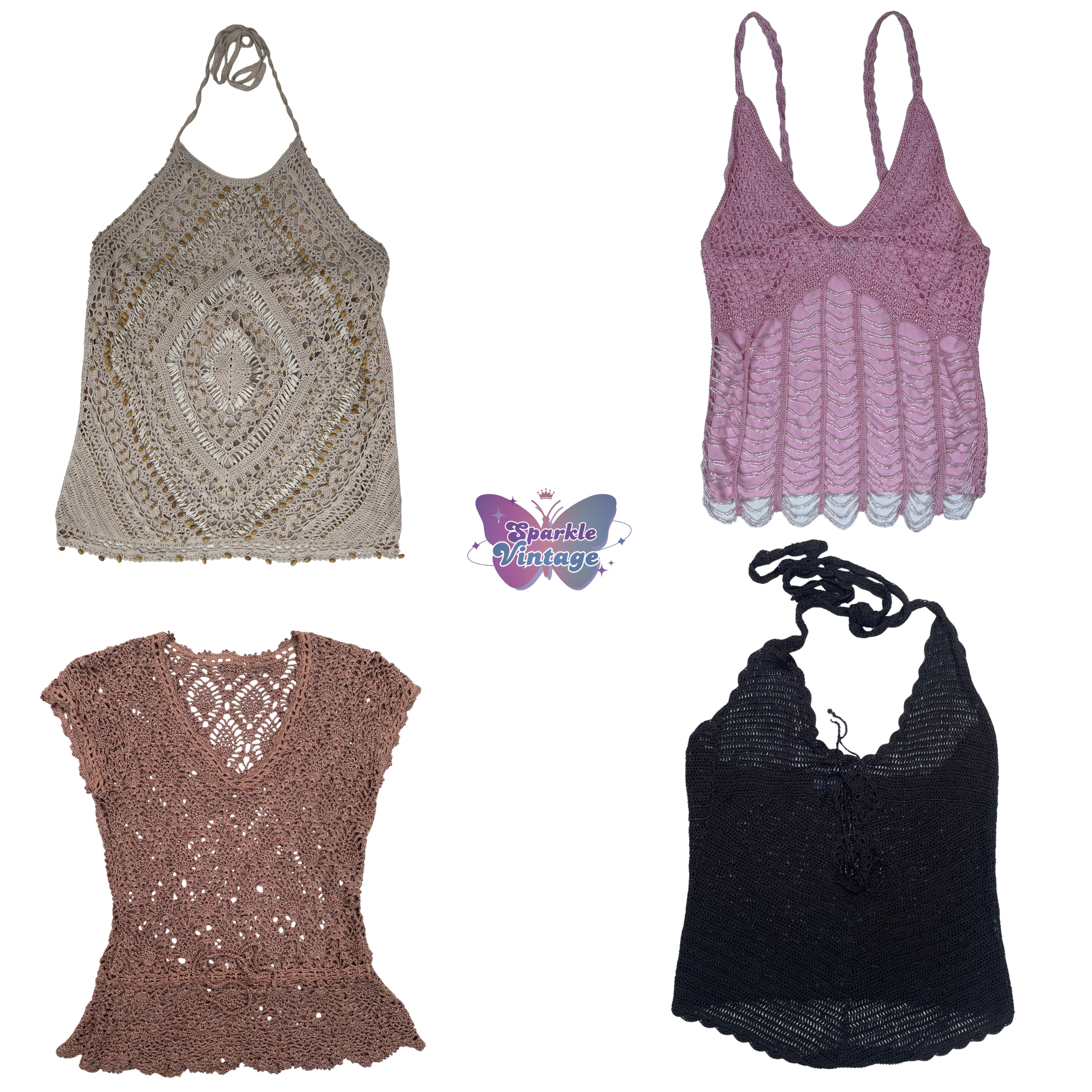 Y2K Crochet Knit Cami Tops Bundle – Boho Summer Ha..