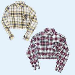 Rework Style Cropped Flannel Shirt & Scrunchie