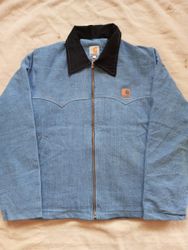 Veste en jean bleu ciel relookée Carhartt 15 pièce..