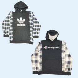 Hoodie en flanelle retravaillée avec manches, marq..