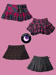 Y2k checkered wool micro mini skirts (A-46)