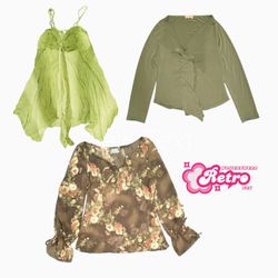 Y2K Retro Woodland Green Mix Tops