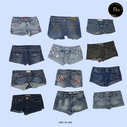 Y2K Vintage Denim Mini Shorts – Branded and Bold (..