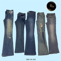 Boho Bloom: Y2K Embroidery Flare Jeans (GRV-10-253..