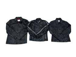 90s Black Leather Structure Jackets - 10..