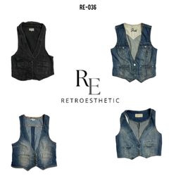 Gilet en jean unique Y2K (RE-36)