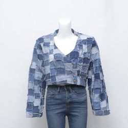Giacca in denim patchwork Rework