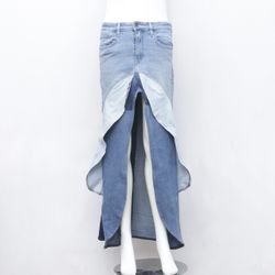 Rework Denim Ruffles Three Tone Skirts