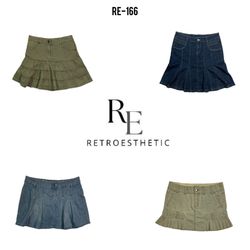 Y2K Denim Mini Plated Skirts (RE-166)