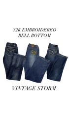 Y2K Embroidered Bell Bottom Jeans - 8Pcs