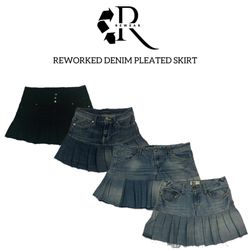 REWORKED DENIM PLEATED SKIRTS