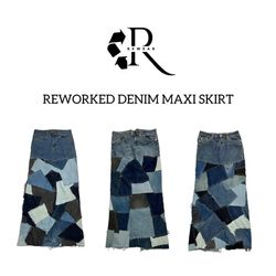 GONNA MAXI PATCHWORK IN DENIM RIVISITATA