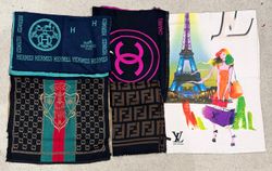 #VV210 Luxury Shawls: Chanel, Gucci, Hermes, LV, F..