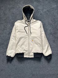 Vintage Carhartt Rework Style Cream Hooded Jackets..