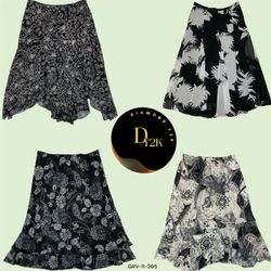 Y2K Black Floral Skirt - Soft Polyester Design (GR..