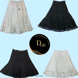 Y2K Cotton Maxi Skirt – Black & White Aesthetic fo..