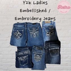 Vintage Y2K Ladies Embellished Jeans including Gra..