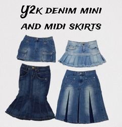 Jupes en denim Y2K mini et midi mélangées.
