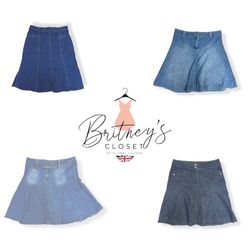 Retro Millennial Blues Denim Midi Skirts - 15 Piec..