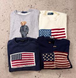 #VV343 Ralph Lauren US Flag/Bear Sweaters 12 PCs