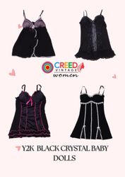 CR2947 Y2K Black Crystal baby Doll Tops - 10 Pcs
