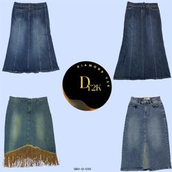 Y2K Denim Maxi Skirts - Vintage Chic (GRV-12-035)