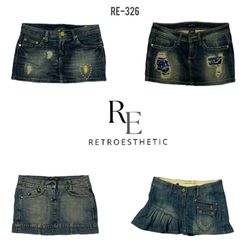 Jupes mini uniques en denim Y2K (RE-326)