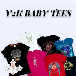 Y2K Bedazzled affliction Baby Tees Ft Harley David..