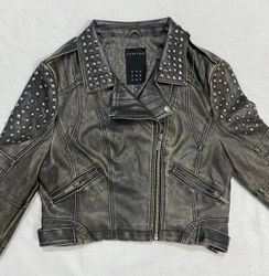 MV133#Vintage Leather Biker Jacket