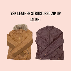 Y2k Leather Structured Zip Up Jackets