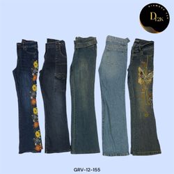 Y2K Embroidered Flared Denim Jeans – Vintage Chic ..