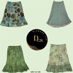 Y2K Light Green Floral Long Skirt - Vintage Boho C..