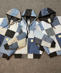 Vintage Carhartt Rework Style Denim Patchwork Hood..