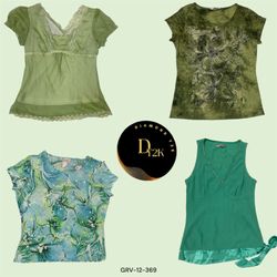 Retro Y2K Green Floral Tops (GRV-12-369)